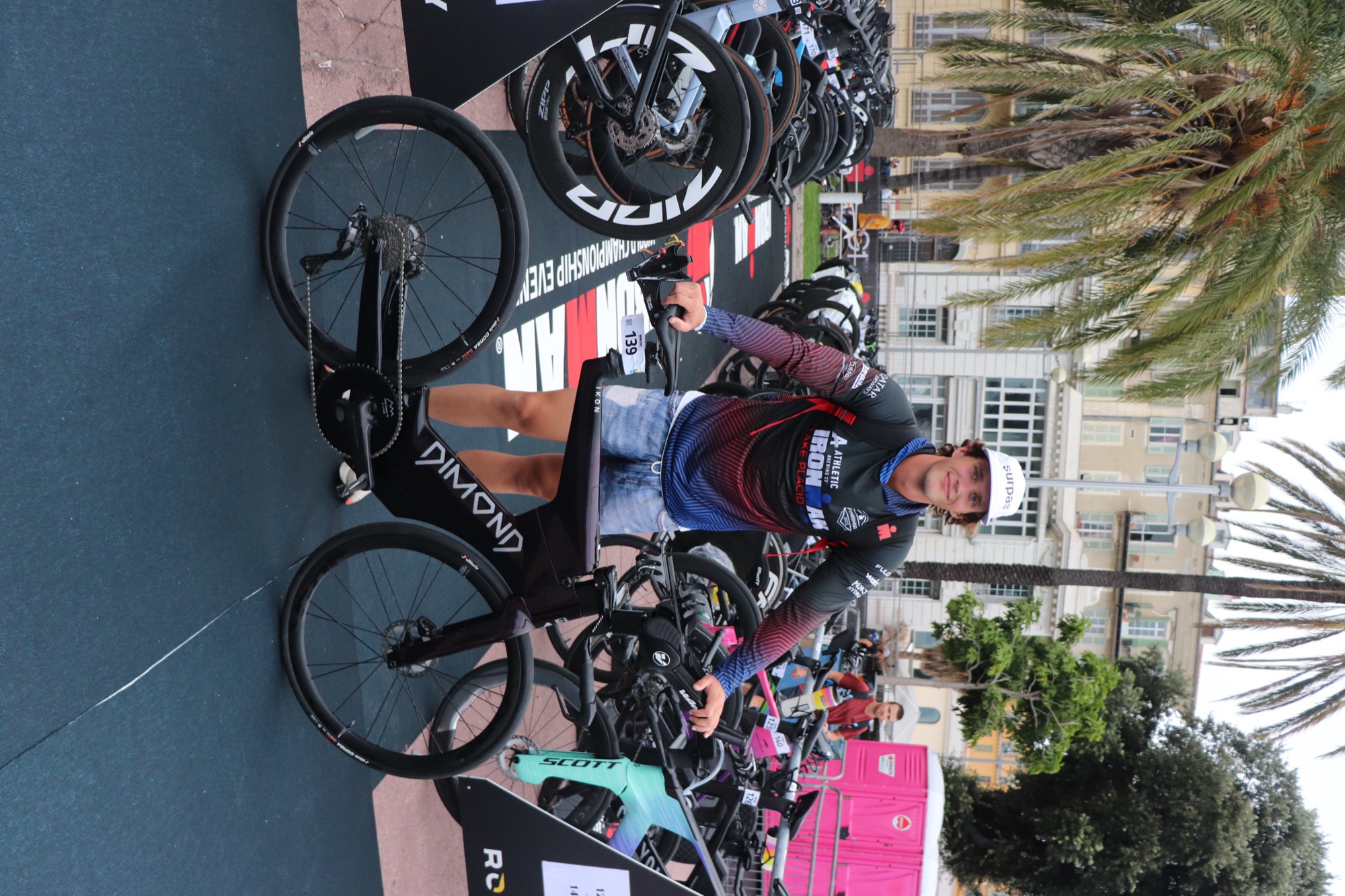 Pat with his TT bike in the transition area at Nice
